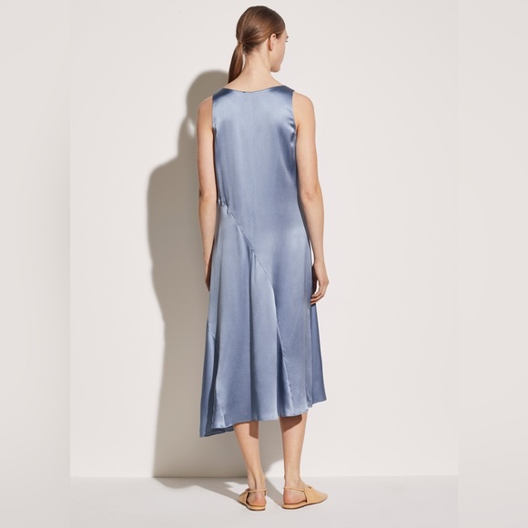 NWT $425 Vince Double V-neck Asymmetric Seamed Slip Dress In Blue Size M - Picture 3 of 7